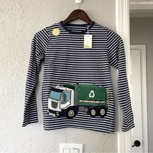 Mini boden Blue Striped Kids Shirt with Truck 3d patch embroidery Design 9y 10y